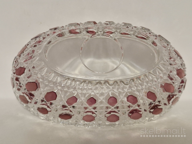 Stiklinis dekoratyvinis dubuo su rausvais intarpais ~ 20cm.