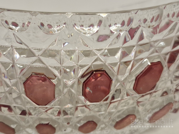 Stiklinis dekoratyvinis dubuo su rausvais intarpais ~ 20cm.