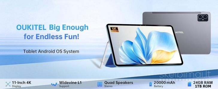 OUKITEL 4K ULTRA TAB PC 11.0"COLIŲ+5G+2SIM+GPS+DĖKLAS SU KLAVIATŪRA DOVANŲ! 