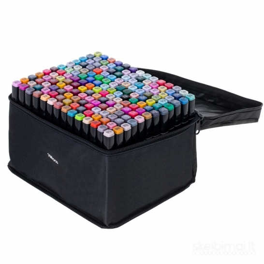 168 spalvų dvipusiai markeriai su stovu ir patogiu dėklu