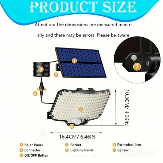 Saulės energijos 234 LED šviestuvas su judesio davikliu