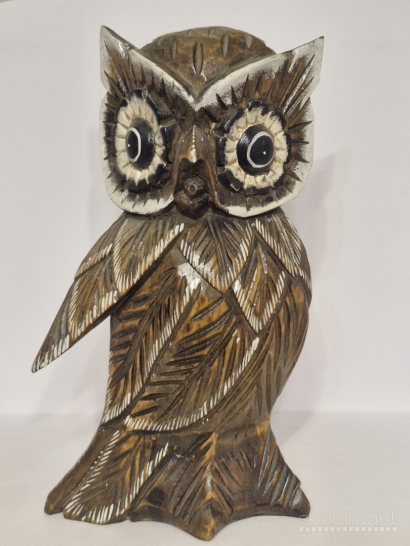 Didelė rankų darbo medinė pelėda ~ 31cm.