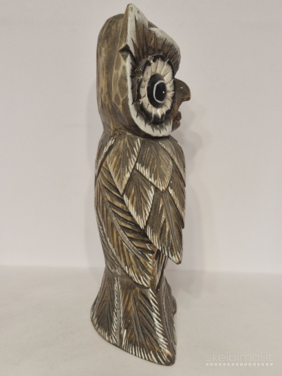 Didelė rankų darbo medinė pelėda ~ 31cm.