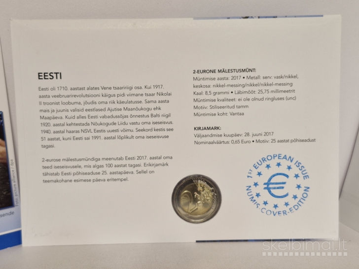 Estija 2 eurai, 2017 UC# 102 Numizmatiniame voke