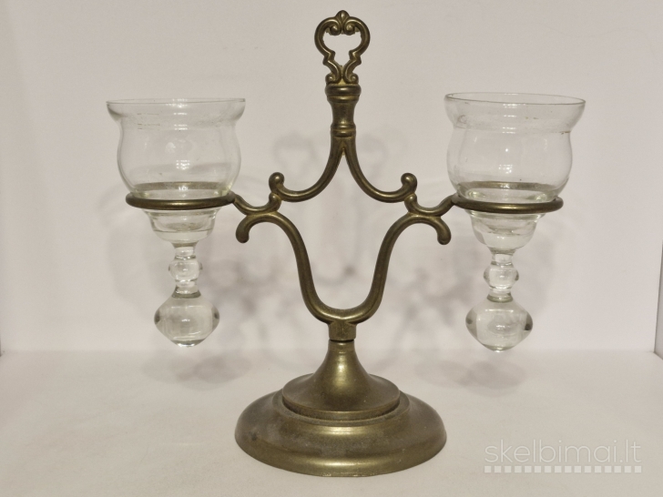 Vokiška Glide Handwerk dvivietė žvakidė su stikliniais gaubteliais