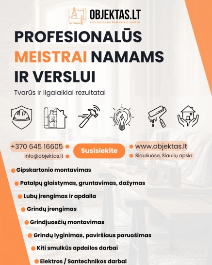 Vidaus apdailos darbai – Šiauliuose ir apskr.