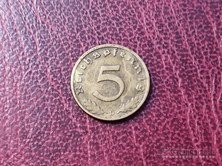 Trečiasis Reichas 5 reichspfenigai, 1938D KM# 91