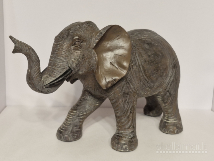 Didelė dekoratyvinė dramblio skulptūra ~ 35cm. (resin, medžio imitacija)