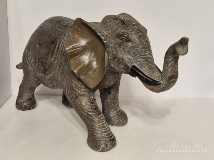 Didelė dekoratyvinė dramblio skulptūra ~ 35cm. (resin, medžio imitacija)