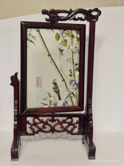 Kiniškas dekoratyvinis stalo ekranas su paukščių motyvu ~ 35cm.