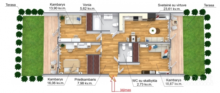 Parduodamas 4 kambarių butas su 2 terasomis, Pilaitėje