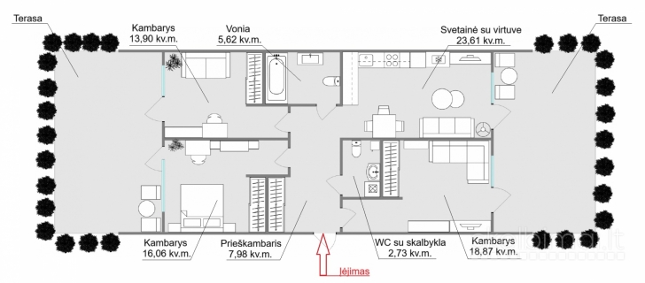 Parduodamas 4 kambarių butas su 2 terasomis, Pilaitėje