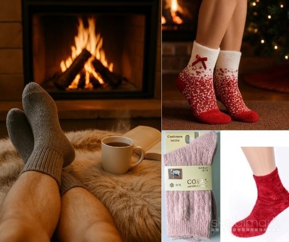 Kojinės su kašmyro, angoros, kupranugario, alpakos ir merino vilna, kalėdinės