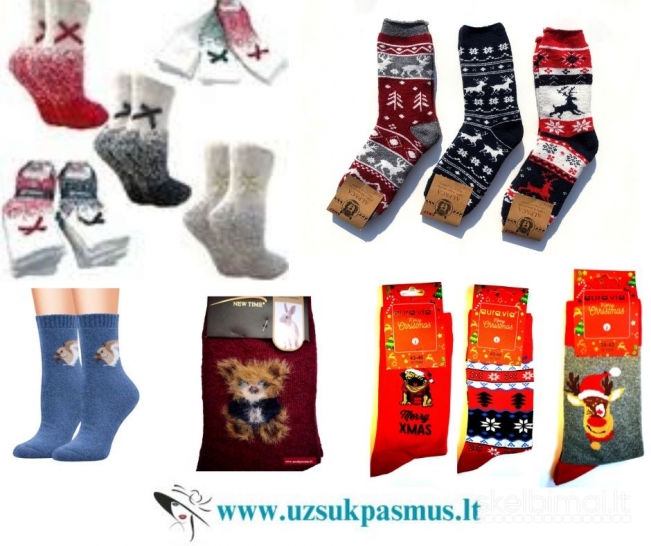 Kojinės su kašmyro, angoros, kupranugario, alpakos ir merino vilna, kalėdinės