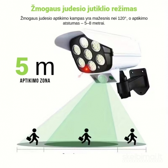 Saulės energija įkraunamas lauko šviestuvas su judesio jutikliu