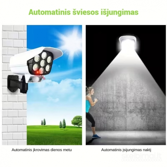 Saulės energija įkraunamas lauko šviestuvas su judesio jutikliu