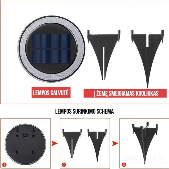 LED saulės energijos lauko ir sienos šviestuvas su 6 LED (1 vnt.)