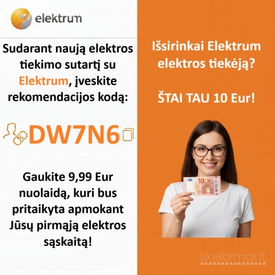 Elektrum nuolaidos kodas DW7N6 - nuolaida 9,99 Eur
