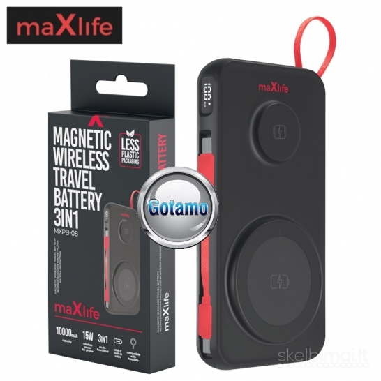 652 10000mAh 15W MagSafe MaXlife belaidė išorinė baterija (Power Bank)