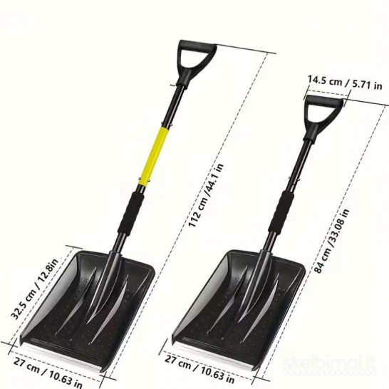 Teleskopinis sniego kastuvas su patogia D formos rankena