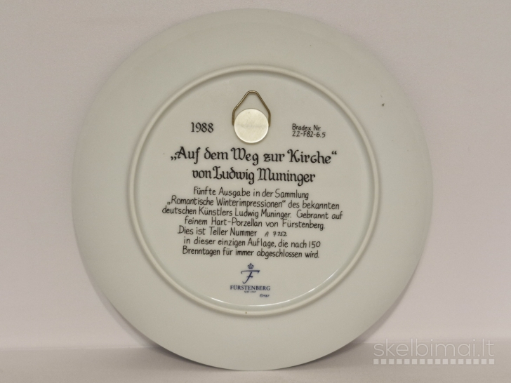 Furstenberg porceliano dekoratyvinė lėkštė "Auf dem Weg zur Kirche", 1988m.