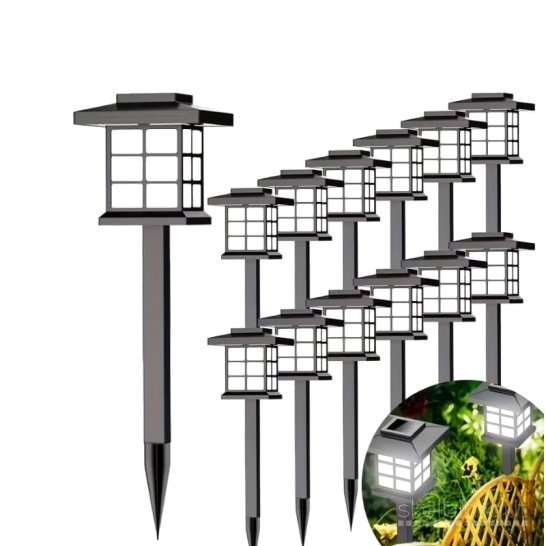 12 vnt. saulės energija maitinamų LED sodo takelio lempučių rinkinys