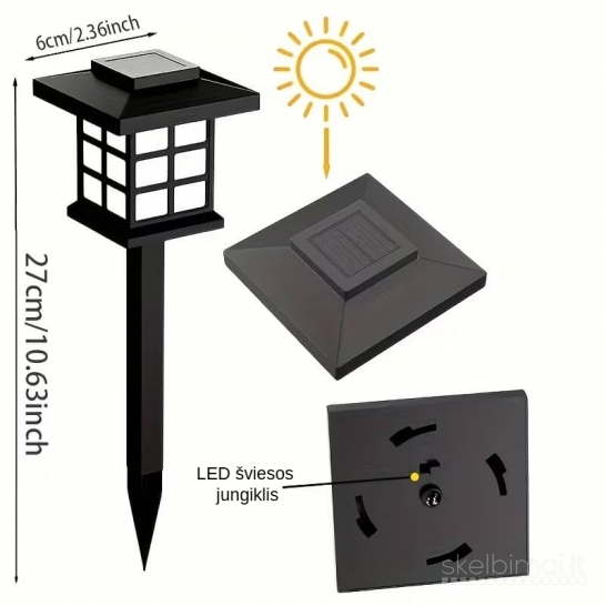 12 vnt. saulės energija maitinamų LED sodo takelio lempučių rinkinys