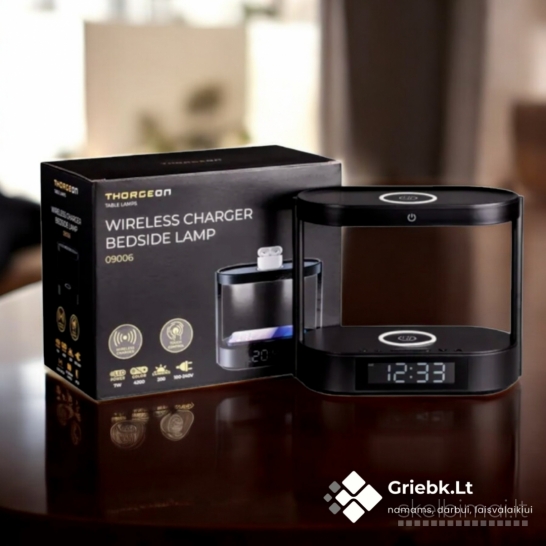 THORGEON LED Lempa-Žadintuvas su Dvigubu Belaidžiu Įkrovikliu