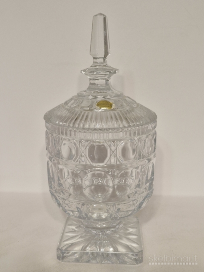 Stiklinis/kristalinis indas su dangčiu, "Echt Bleikristall" apie 24cm.