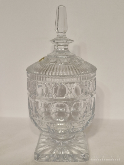 Stiklinis/kristalinis indas su dangčiu, "Echt Bleikristall" apie 24cm.