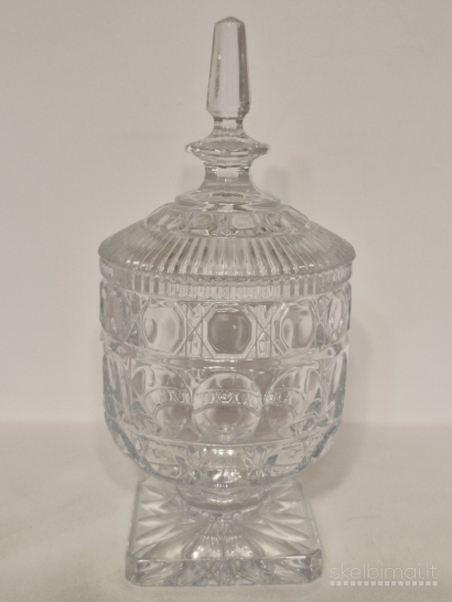 Stiklinis/kristalinis indas su dangčiu, "Echt Bleikristall" apie 24cm.