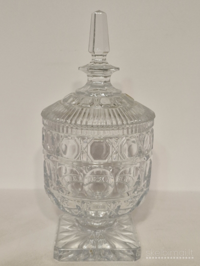 Stiklinis/kristalinis indas su dangčiu, "Echt Bleikristall" apie 24cm.