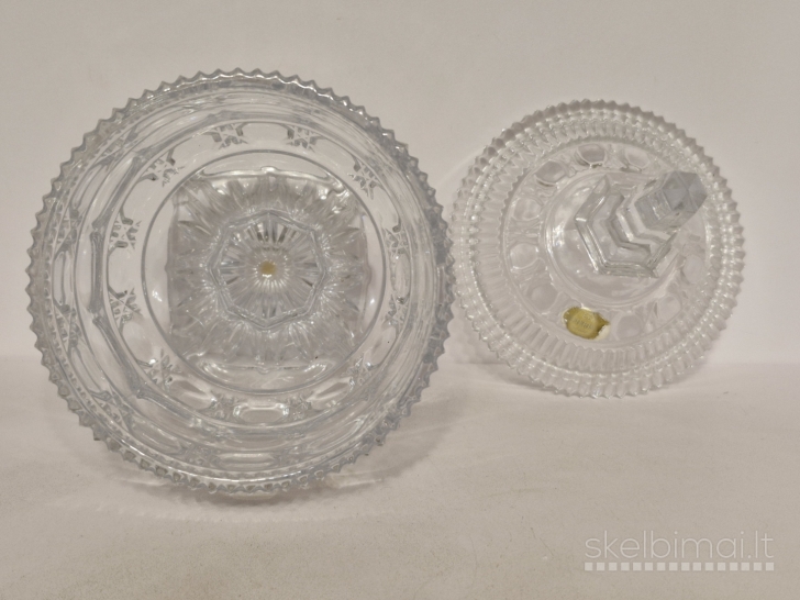 Stiklinis/kristalinis indas su dangčiu, "Echt Bleikristall" apie 24cm.