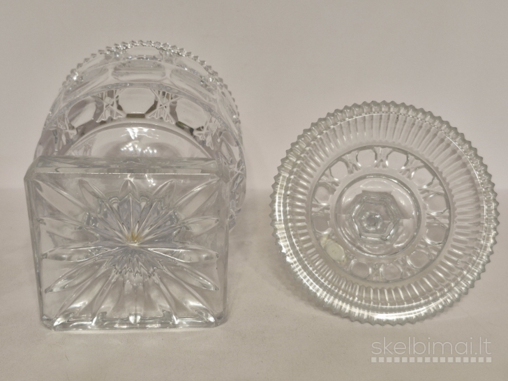 Stiklinis/kristalinis indas su dangčiu, "Echt Bleikristall" apie 24cm.