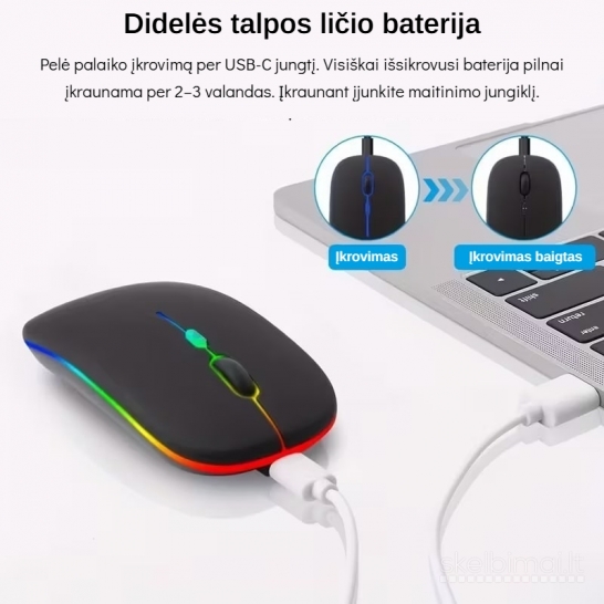 Belaidė įkraunama pelė – LED apšvietimas, USB-C, Bluetooth ryšys