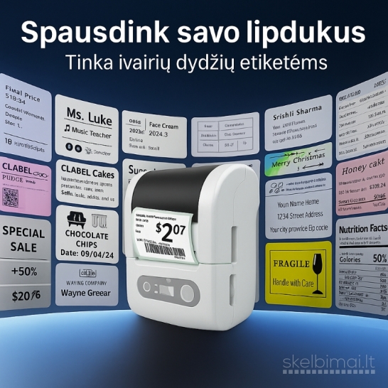 Nešiojamas belaidis termininis etikečių spausdintuvas „HZTZ“ – baltos spalvos