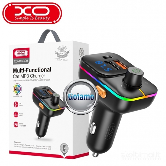 663 FM moduliatorius XO Multi Functional su Type-C 25W lizdu įkrovimui