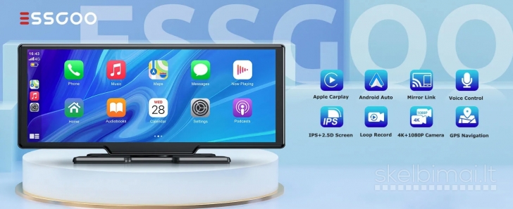 ESSGOO PRO AUTOMOBILIO EKRANAS SU ANDROID AUTO CARPLAY