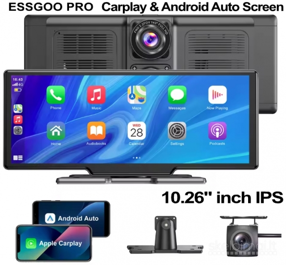 ESSGOO PRO AUTOMOBILIO EKRANAS SU ANDROID AUTO CARPLAY