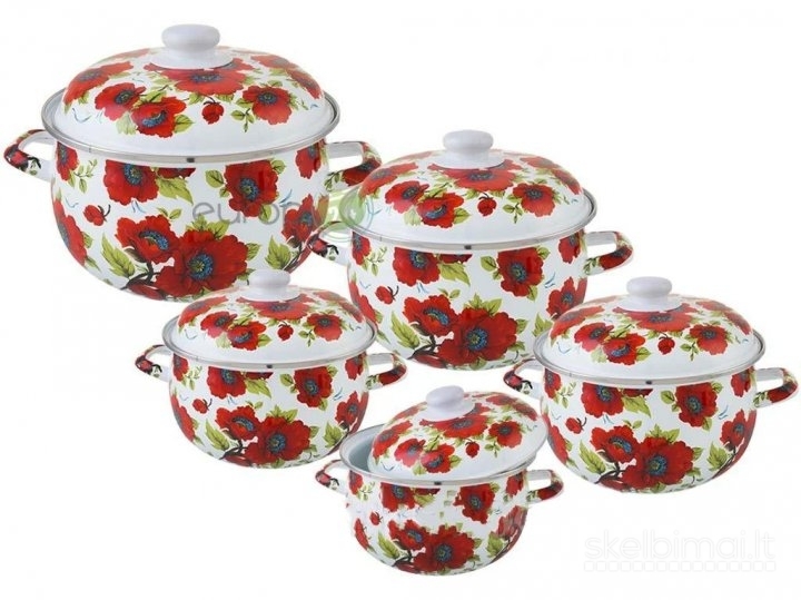 Emaliuotų, puodų rinkiniai