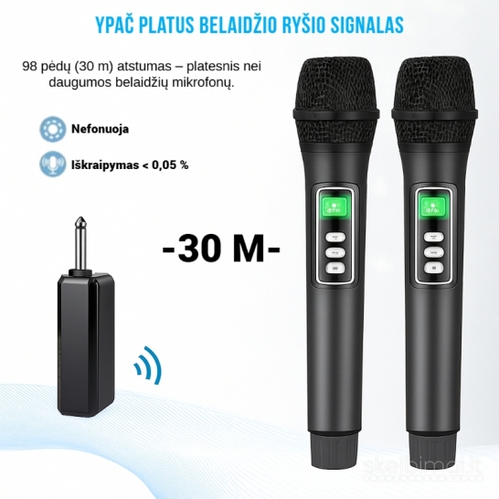 2 belaidžiai mikrofonai su garso reguliavimu ir USB-C įkrovimu, juodos spalvos