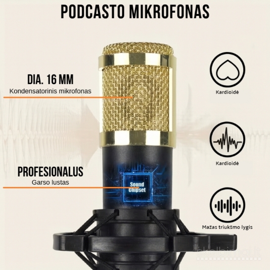 Mikrofonų rinkinys su V8K garso plokšte, auksinės spalvos