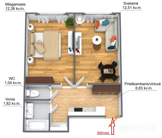 PARDUODAMAS 2 IZOLIUOTŲ/ATSKIRŲ KAMBARIŲ BUTAS VILNIUJE, VADUVOS G. 77 000EURŲ