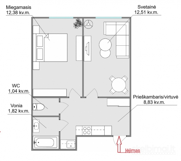 PARDUODAMAS 2 IZOLIUOTŲ/ATSKIRŲ KAMBARIŲ BUTAS VILNIUJE, VADUVOS G. 77 000EURŲ
