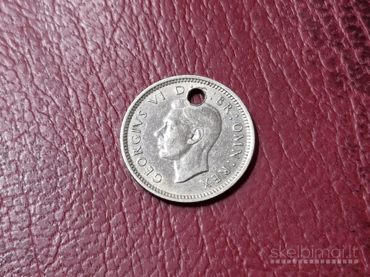 Jungtinė Karalystė 3 pensai, 1941 KM# 848 skylutė