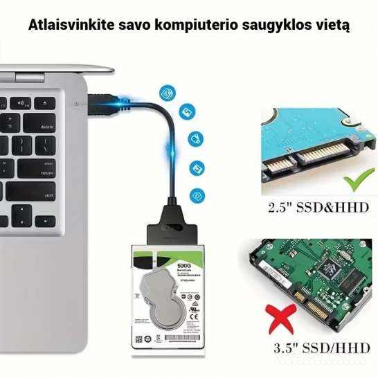 USB 3.0 į SATA adapteris 2.5 SSD ir HDD diskams
