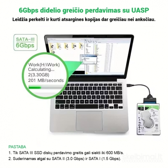 USB 3.0 į SATA adapteris 2.5 SSD ir HDD diskams