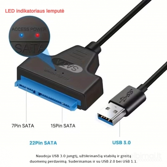 USB 3.0 į SATA adapteris 2.5 SSD ir HDD diskams