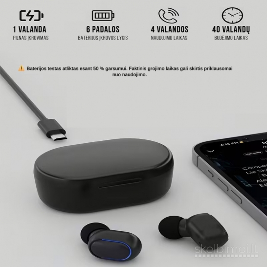 FHRM V5.3 belaidės ausinės su įkrovimo dėklu ir LED ekranu – juodos spalvos