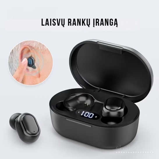 FHRM V5.3 belaidės ausinės su įkrovimo dėklu ir LED ekranu – juodos spalvos